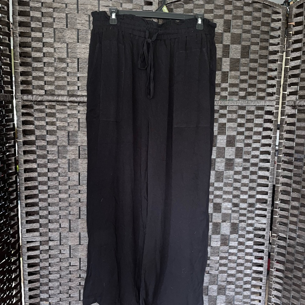 Black Wide Leg Pants with Elastic Waistband